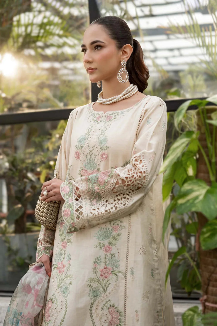 3 Piece Embroidered Self Jacquard Lawn Suit - Off White | Maria B