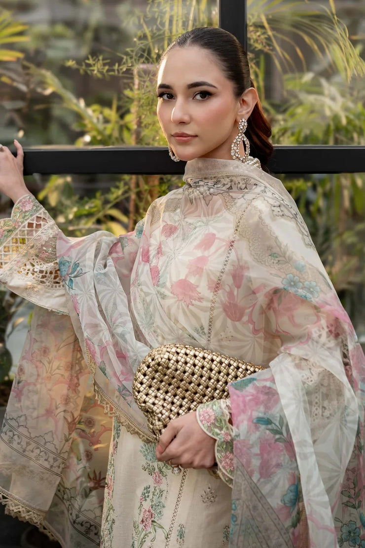 3 Piece Embroidered Self Jacquard Lawn Suit - Off White | Maria B
