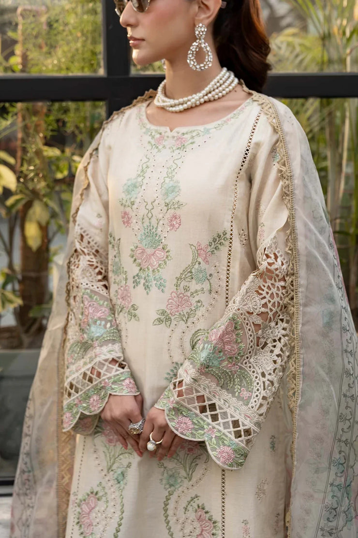 3 Piece Embroidered Self Jacquard Lawn Suit - Off White | Maria B